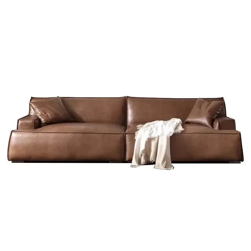 Damascus sofa, oil wax leather Italian minimalist antique leather