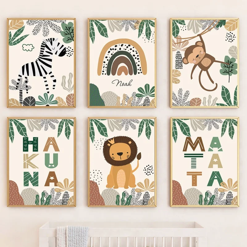 León cebra mono Arco Iris animales vivero cuadro sobre lienzo para pared carteles nórdicos e impresiones cuadros de pared decoración de la habitación de los bebés y niños
