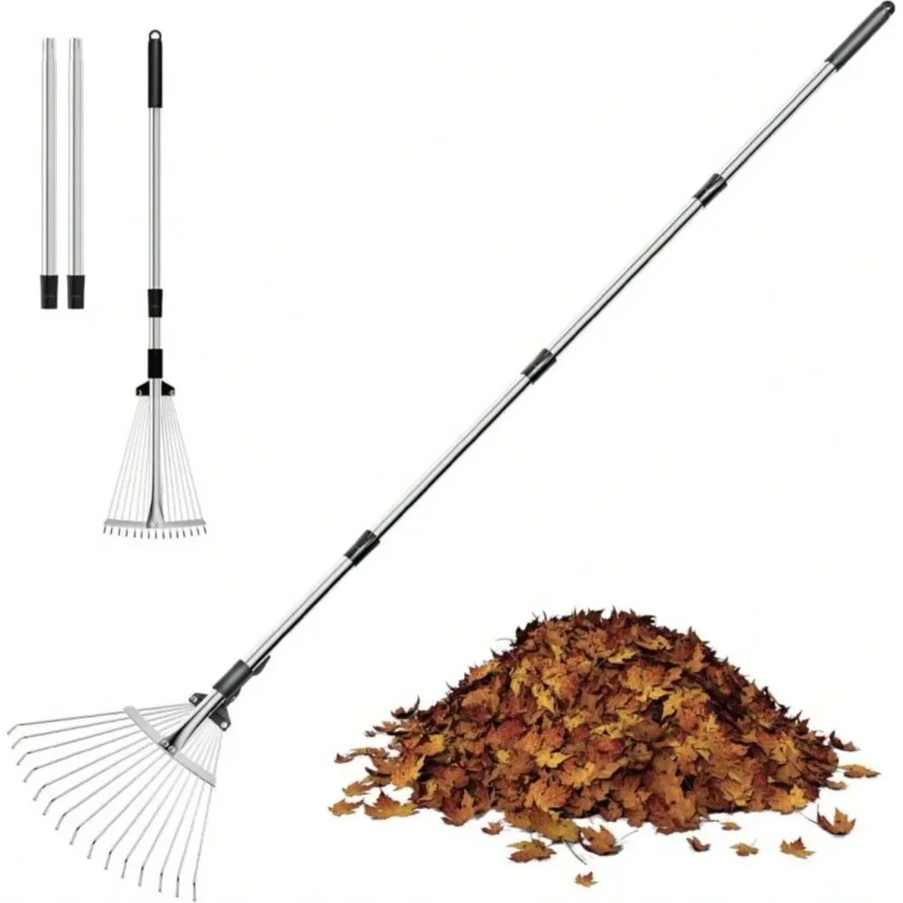 

Rake For Leaves, Heavy Duty Metal Adjustable Leaf Rake For Lawns, Length 3768, Adjustable Expandable Head 815, Garden Tools For