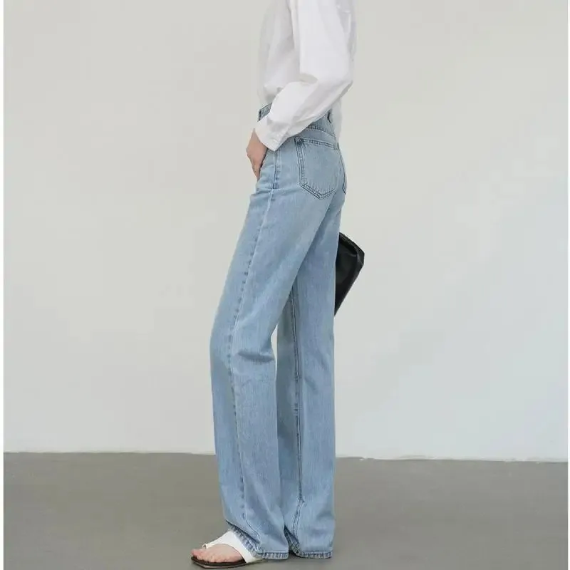 ZHISILAO Light Blue High Waist Straight Jeans Women Vintage Classic Blue Full Length Longer Jeans Spring 2024