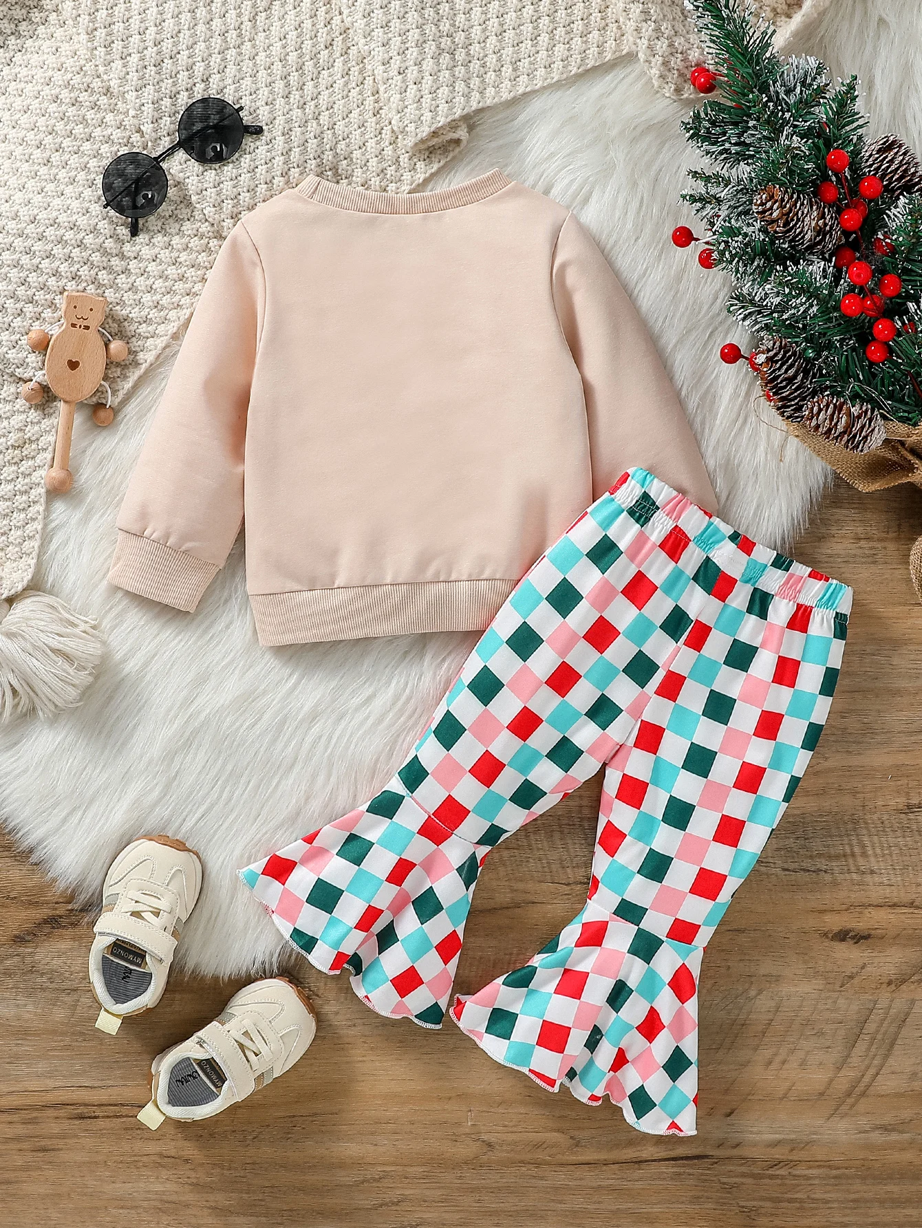 Baby Girl 2Pcs Fall 6M-4Y Christmas Outfits Long Sleeve Sweatshirt + Flare Pants  Fashion StreetwearSet Toddler