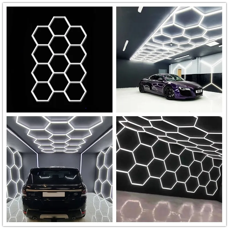 Customized 2.4*11.5M Luxury Hexagrid Led Light for Auto Detailing and Car Coating Workshop GYM Garage Factory Sell