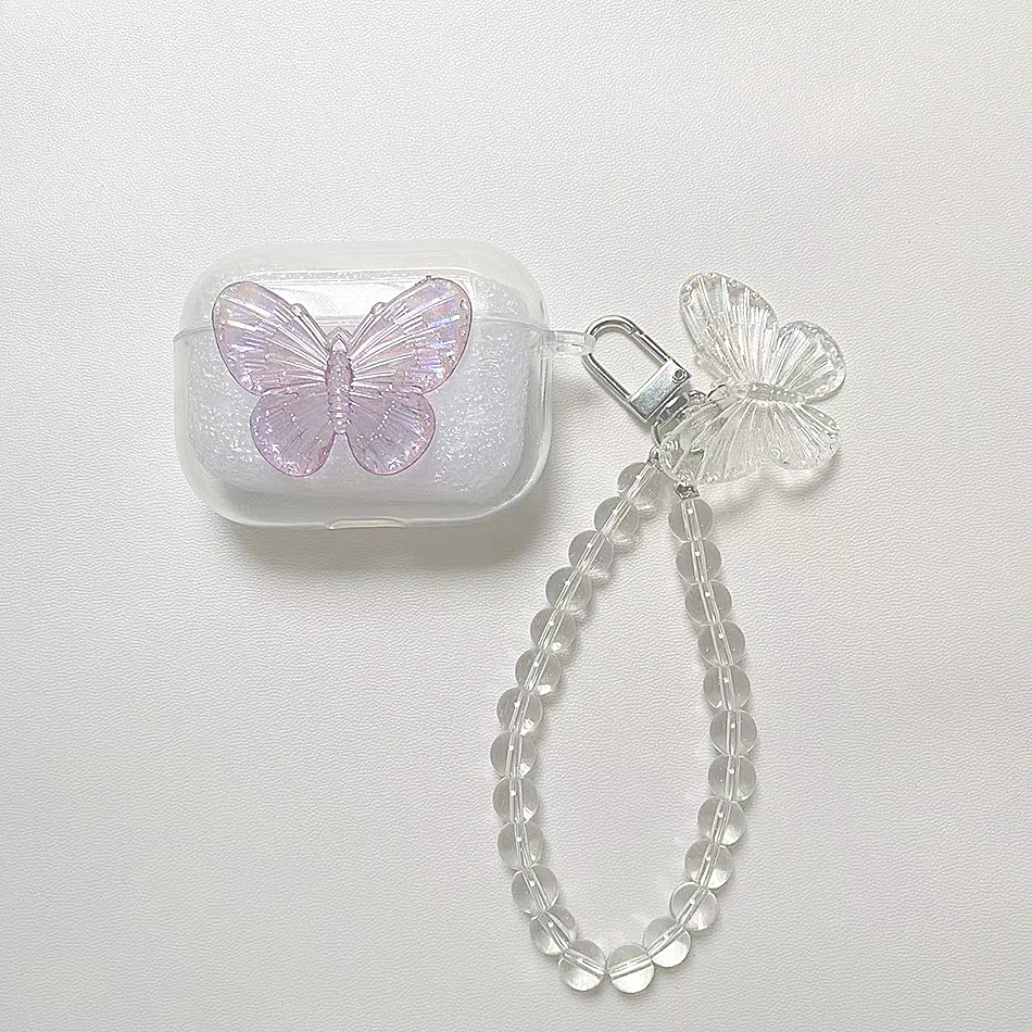 For JBL T220 / T225 / C260 / T130NC / T230NC / RACE case Luxury Crystal Butterfly Keychain Shell Silicone Clear Earphone Cover