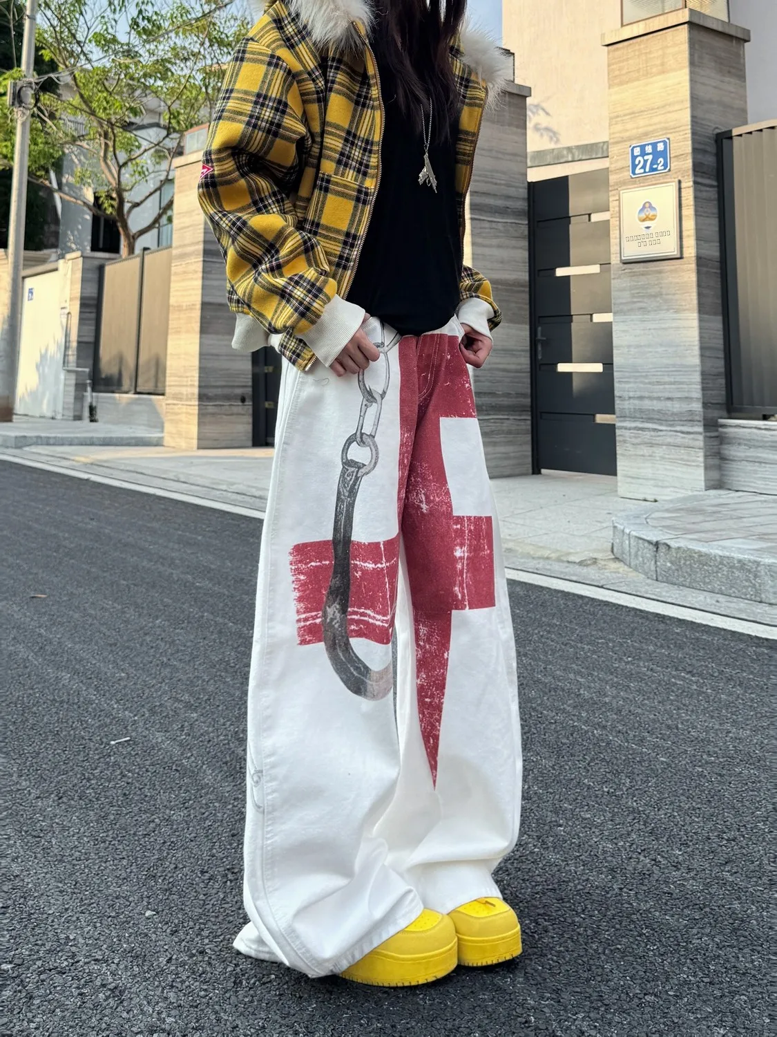 

Американские джинсы с принтом, женские винтажные свободные брюки с широкими штанинами, повседневные удобные джинсовые брюки для женщин