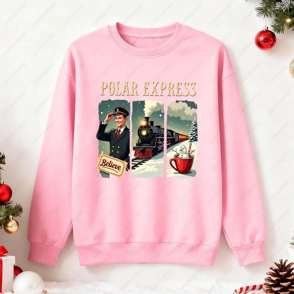 Polar Express North Pole Train Christmas Crewneck 2025 Graphic Warm Xmas Sweatshirt Unisex Festive Holiday Gift Women Clothing