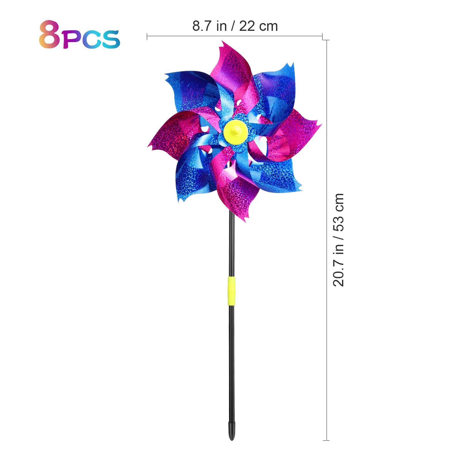 8Pcs Bright Colorful Windmill Octagonal Pinwheel Plastic Stake Garden Yard Lawn Decor Kids Outdoor Entertainment