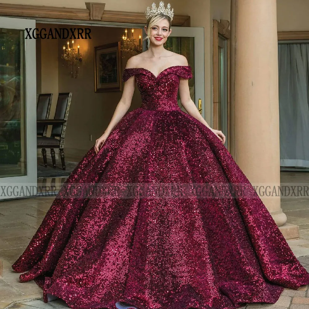 Vestido de Quinceañera Personalizado Color Vino Tinto, Vestido de Noche con Lentejuelas y Escote Corazón 2026, Vestido Borgoña para Fiesta de Quince Años, Vestidos de 15 Años