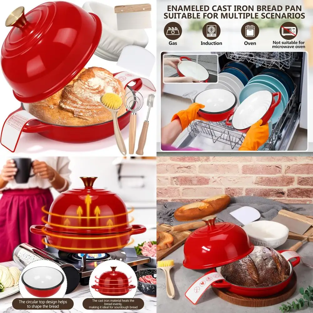 

Enameled Cast Iron Dutch Oven with Lid for Sourdough Baking, Perfect for Bread Proofing and Baking, 8-Piece Set