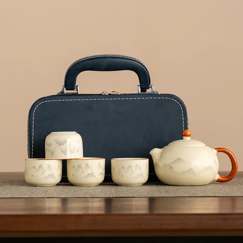 

Huangru Kiln Travel Tea Set One Pot Four Cups Kung Fu Outdoor Portable