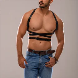 Fetish Gay Tops Leather TWO Shoulder Harness Men Adjustable Punk Rave Gay Body Bondage Clothing Chest Harness Belts Strap