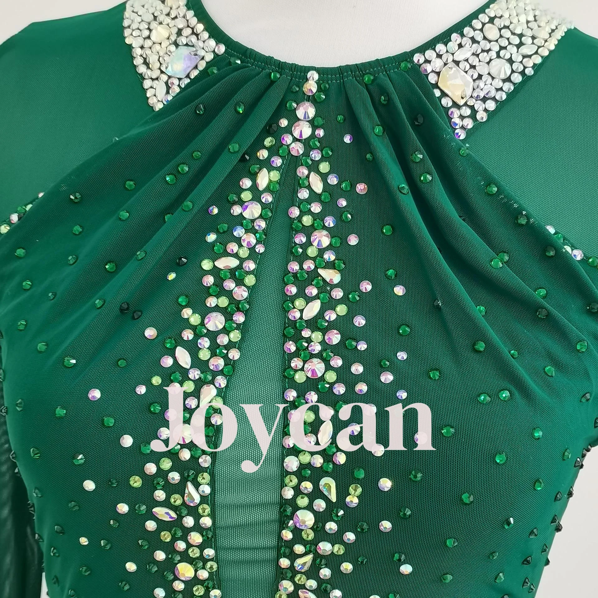 JoyCan Ice Figure  Skating  Dress Girls Green Spandex Stretchy Mesh Competition Dance Wear Customized JC240
