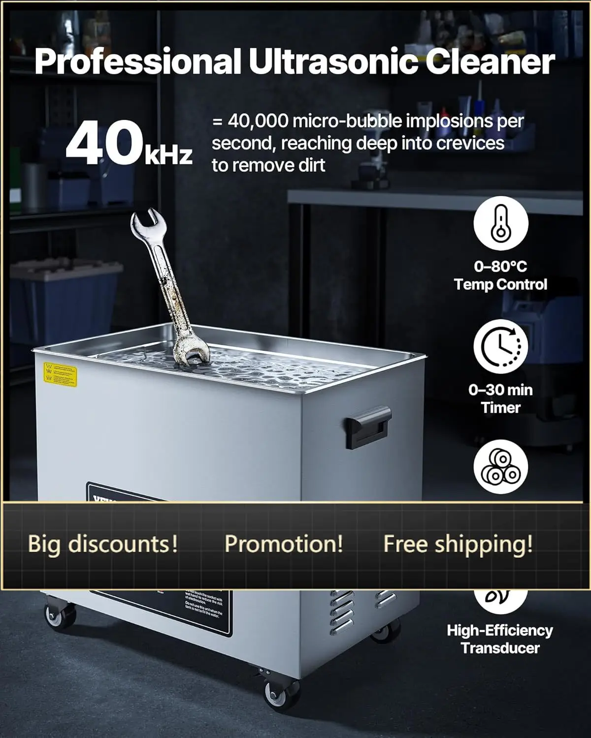 

VEVOR 50L Ultrasonic Cleaner, Professional Ultrasonic Cleaner Machine with Cleaning Basket & Digital Display, 840W Stainless Ste