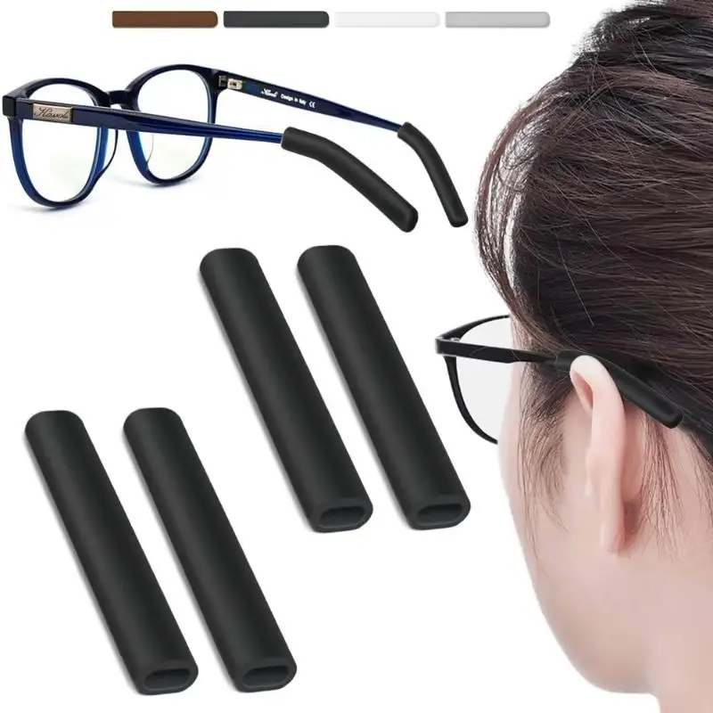 2 Pairs Silicone Anti-Slip Holder Glasses Anti-slip Cover Ear Hook For Sunglasses Eyeglass Leg Temple Tips Black White Brown