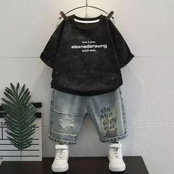 New Summer Boy Clothing New Children's Clothes Set Boys Short Sleeve T-Shirt+Jeans Shorts 2 Piece Set Kids 1-8T Sportswear Suit
