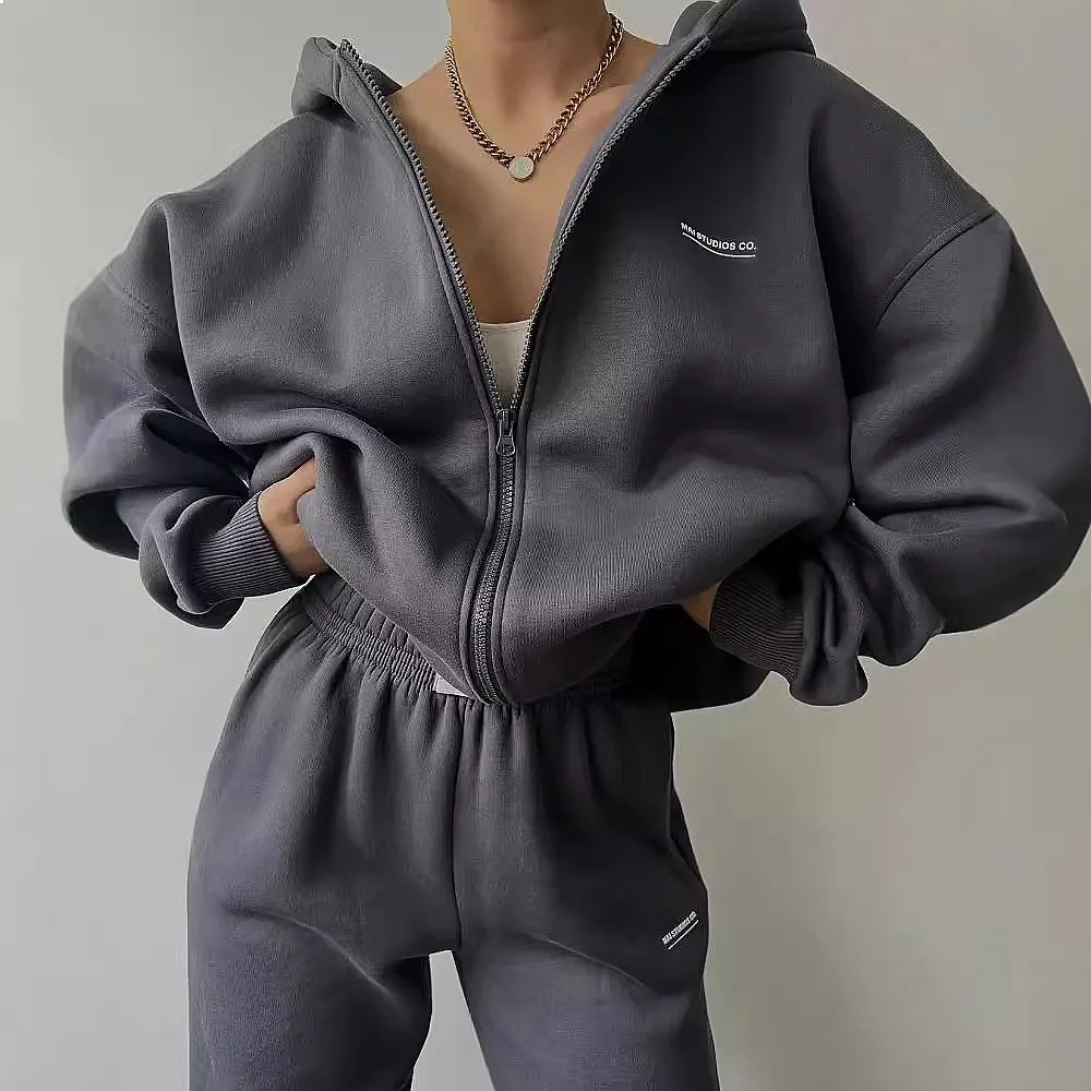 Long Sleeve Hoodie Sweatshirt Pants Set Women Casual Tracksuit Matching Set Fleece Lined Tops Joggers - view 4