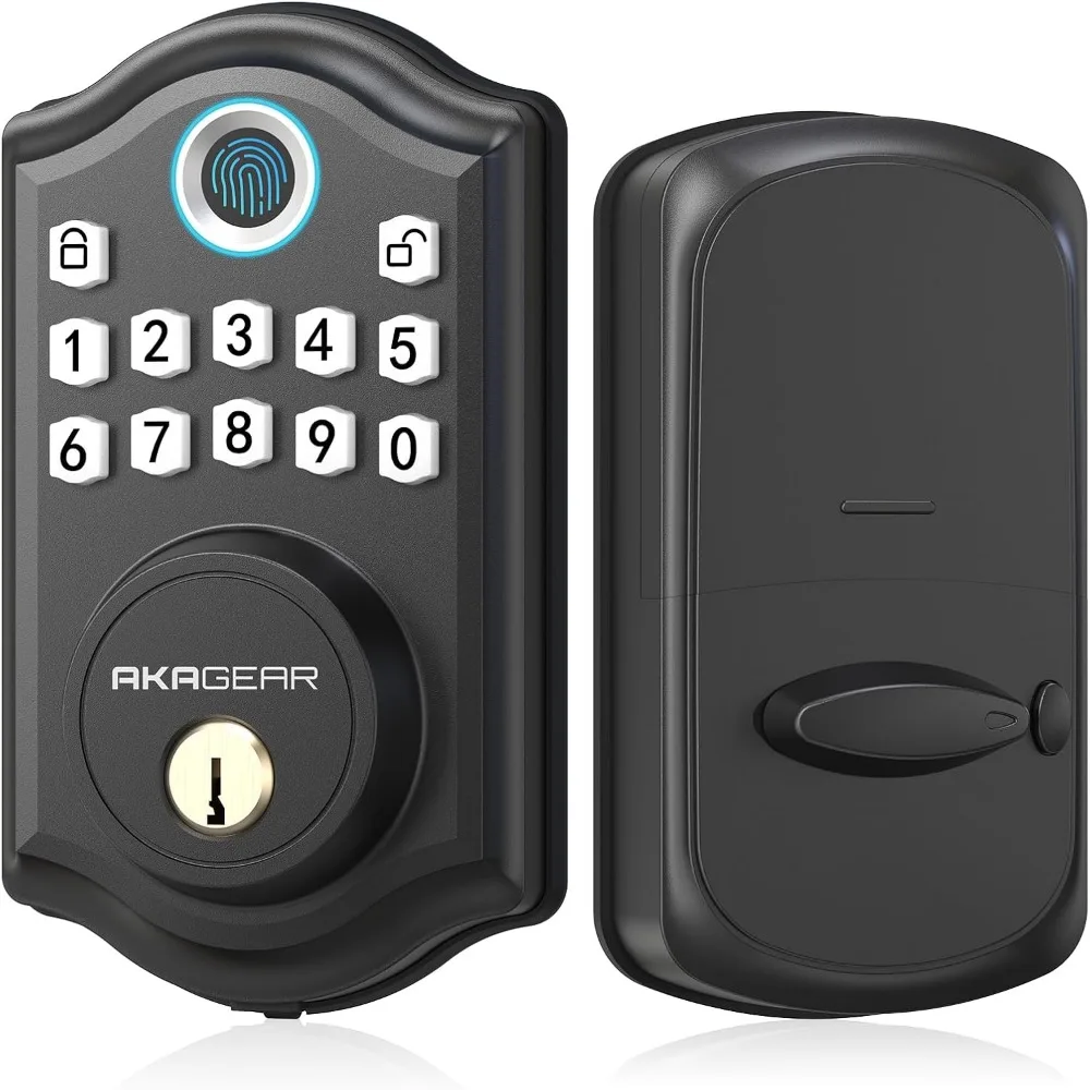 Fingerprint Keyless Entry Door Lock with Handle Set Bundle - Matte Black