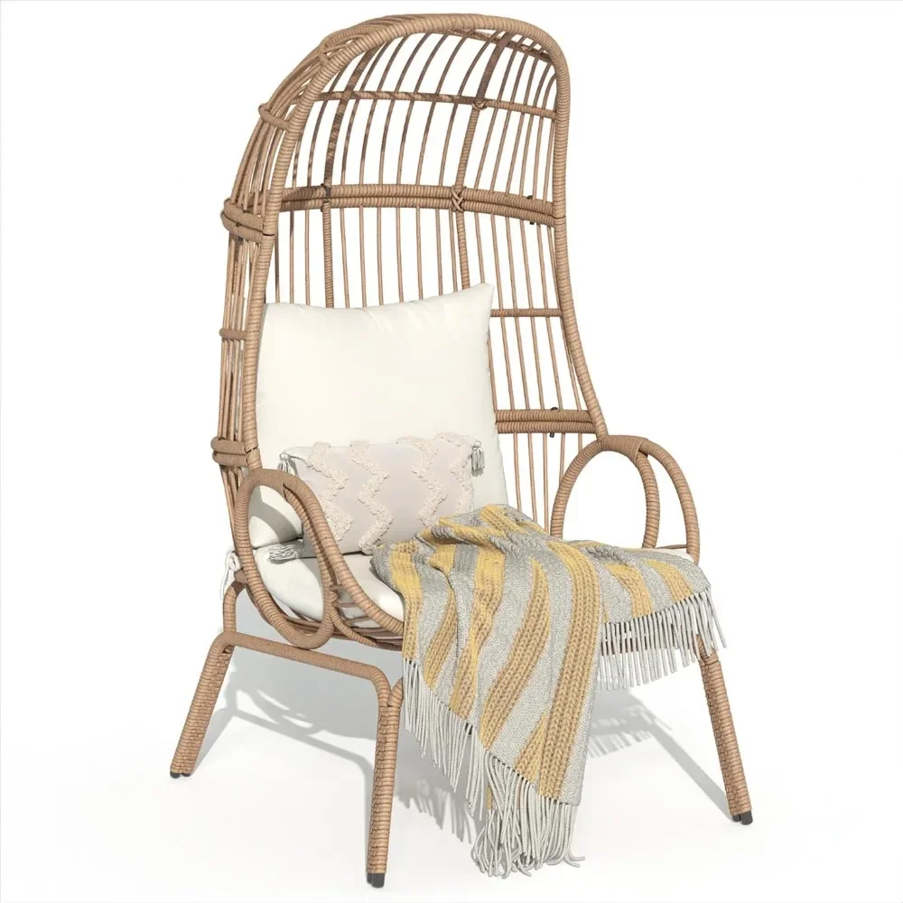 

Outdoor Narrow Egg Chair Wicker, Patio Rattan Basket Chair with 370lbs Capacity Indoor Egg Chairs with Stand & Cushion