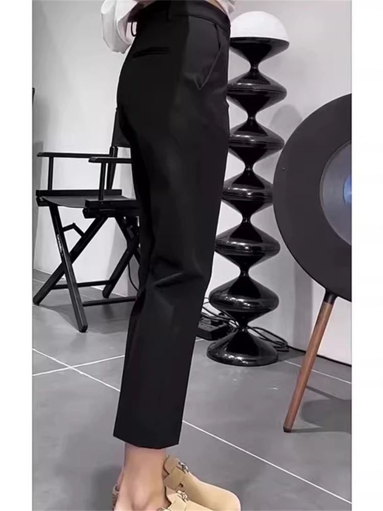 High Waist Straight Leg Casual Pants for Women Spring Versatile Slit Suit Pants Pear Shape plus Size Slimming Nine-Tenths