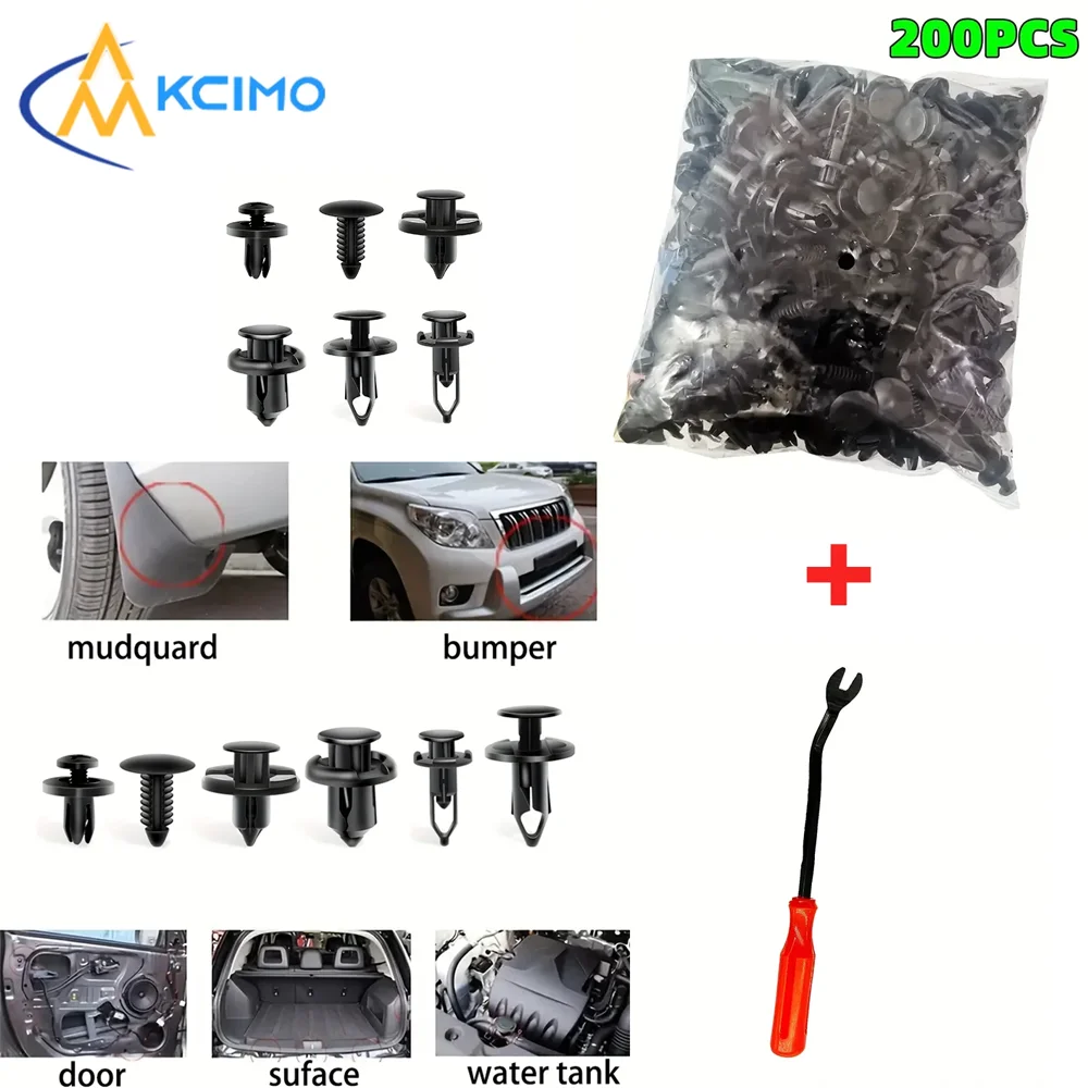 New 200 PCS Car Retainer Clips Plastic Fasteners Kit 6 Size Auto Push Pin Rivets Set Body Bumper Push Rivet Clips Removal Tool
