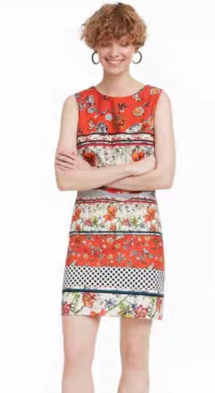 Foreign trade Spain original single product 2022 new positioning printed round neck slim dress