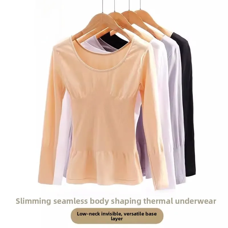 

Теплый женский топ с низким вырезом, тонкое облегающее хлопковое шерстяное нижнее белье с длинными рукавами, базовый слой, осенняя одежда цвета кожи