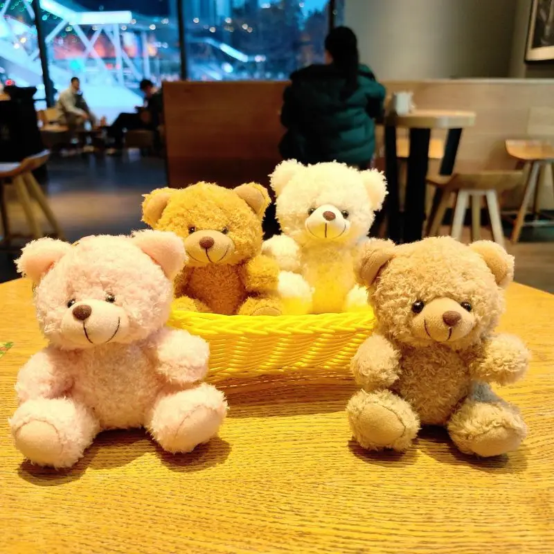 Cute Bear Cartoon Keychain Curly Plush Sitting Doll Small Toy Bear Girl Bag Pendant DIY Wedding Gift 4 Color