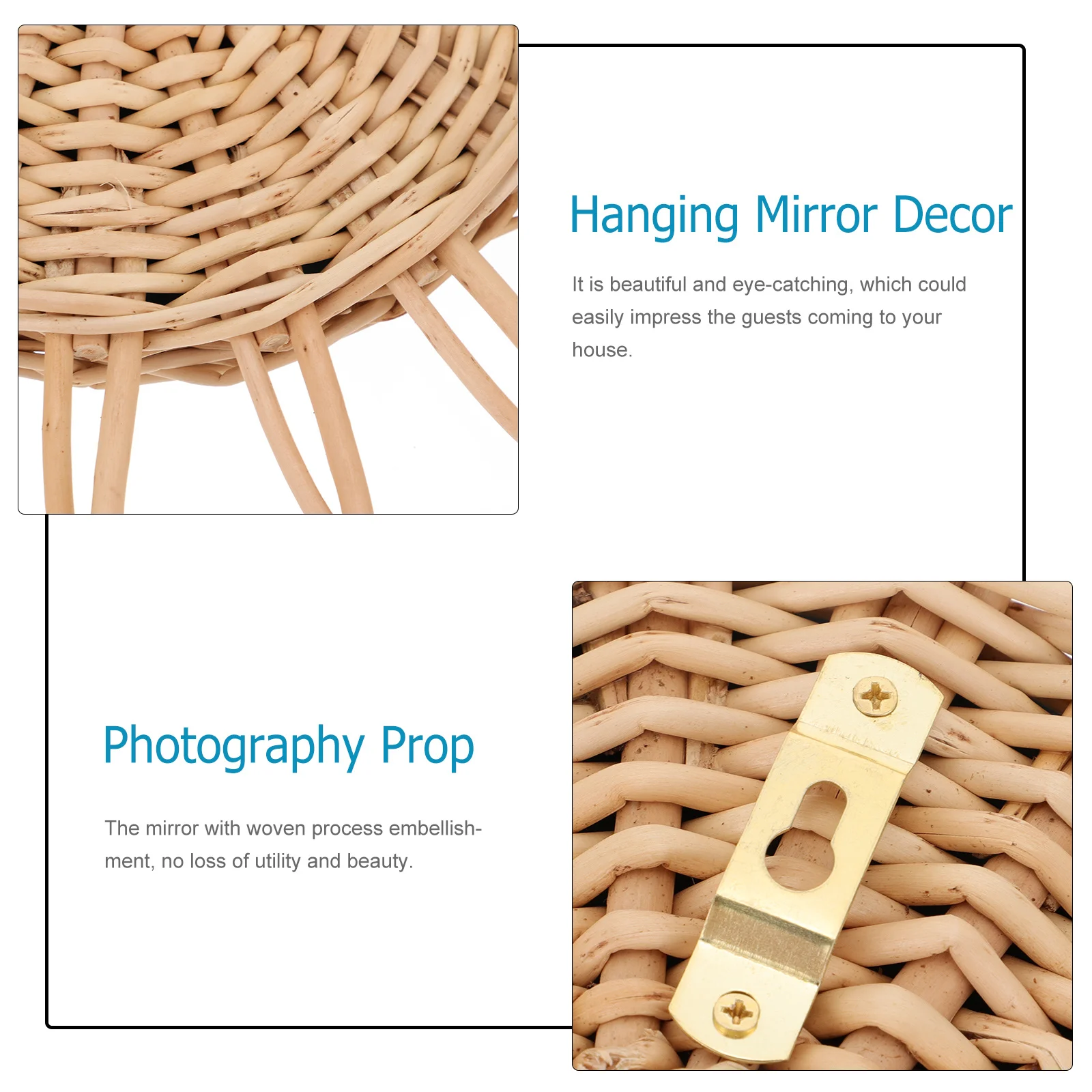 

Wicker Decorative woven H Woven Mirror Glass Rattan Vanity Hanging Mirror Decor Hanging Wall Bathroom Studio Photography Prop