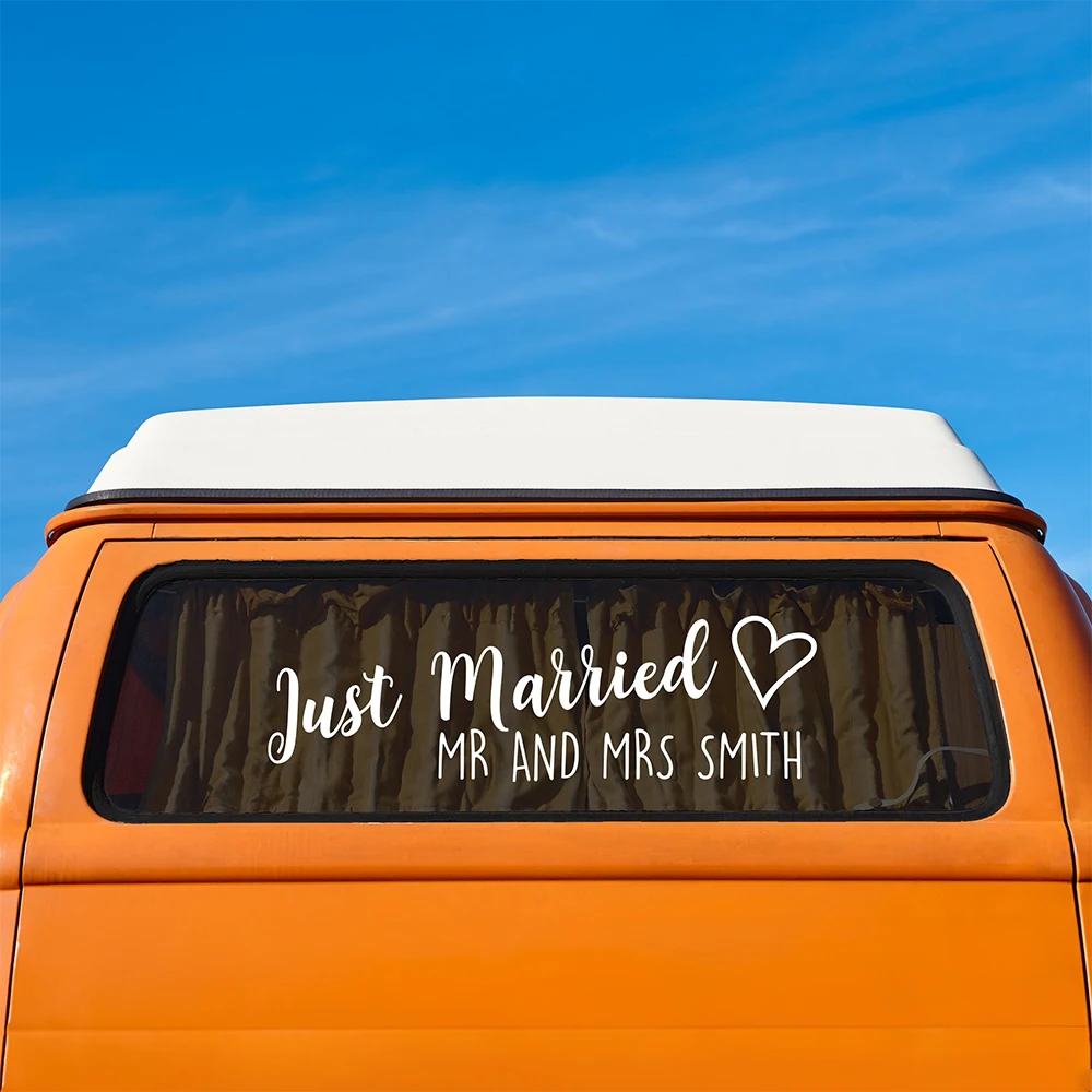 Just Married Personalised Mr & Mrs Wedding Car Sticker Decal for Newlyweds Unique Wedding Decor for Cars Custom car window