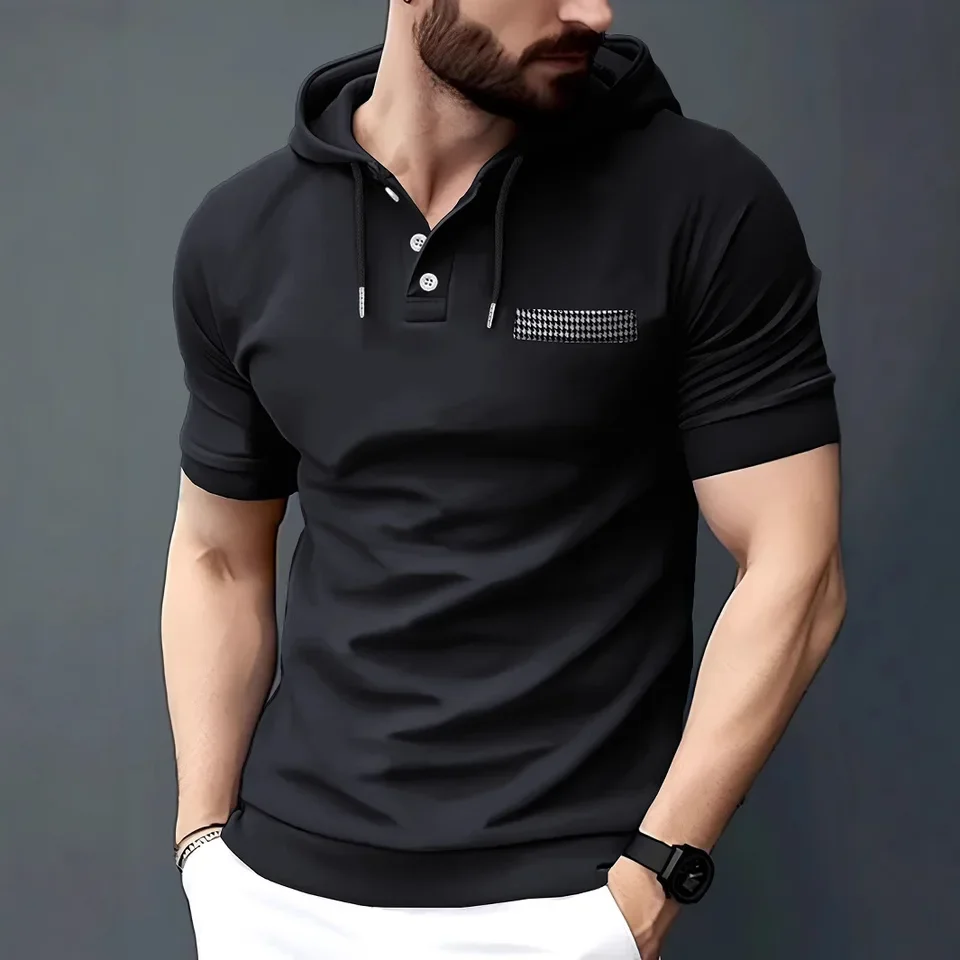 Summer Polo Shirt Hooded Men's Casual Sports Polo Shirt