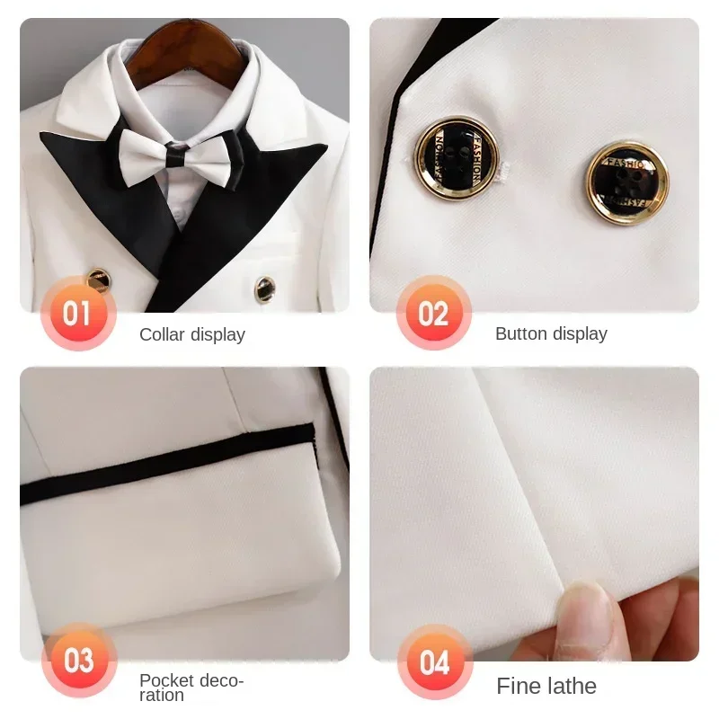 Boys Suits for Weddings White Formal Children Speech Piano Performance Costume 2 To 12 Years Kids Birthday Party Tuxedo Outfits