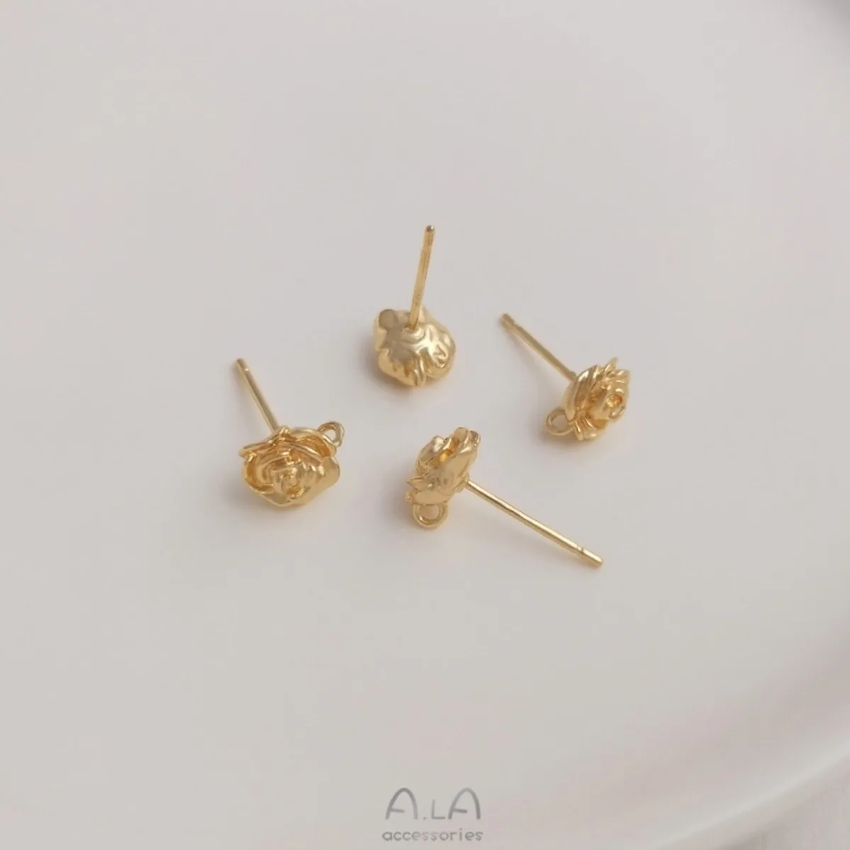 Brass Gold Plated Rose Flower Stud With Hanging Loop DIY Handmade Mini Dangle Ear Jewelry Findings