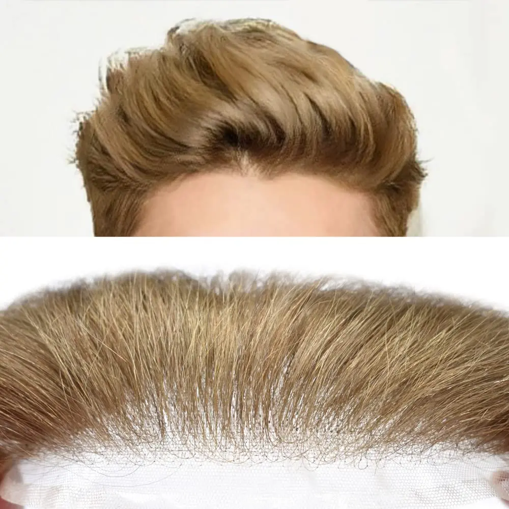 

100% Human Hair Hairline System PU Base Toupee French Lace Front For Undetectable Hairline Skin Center For Strong Adhesion