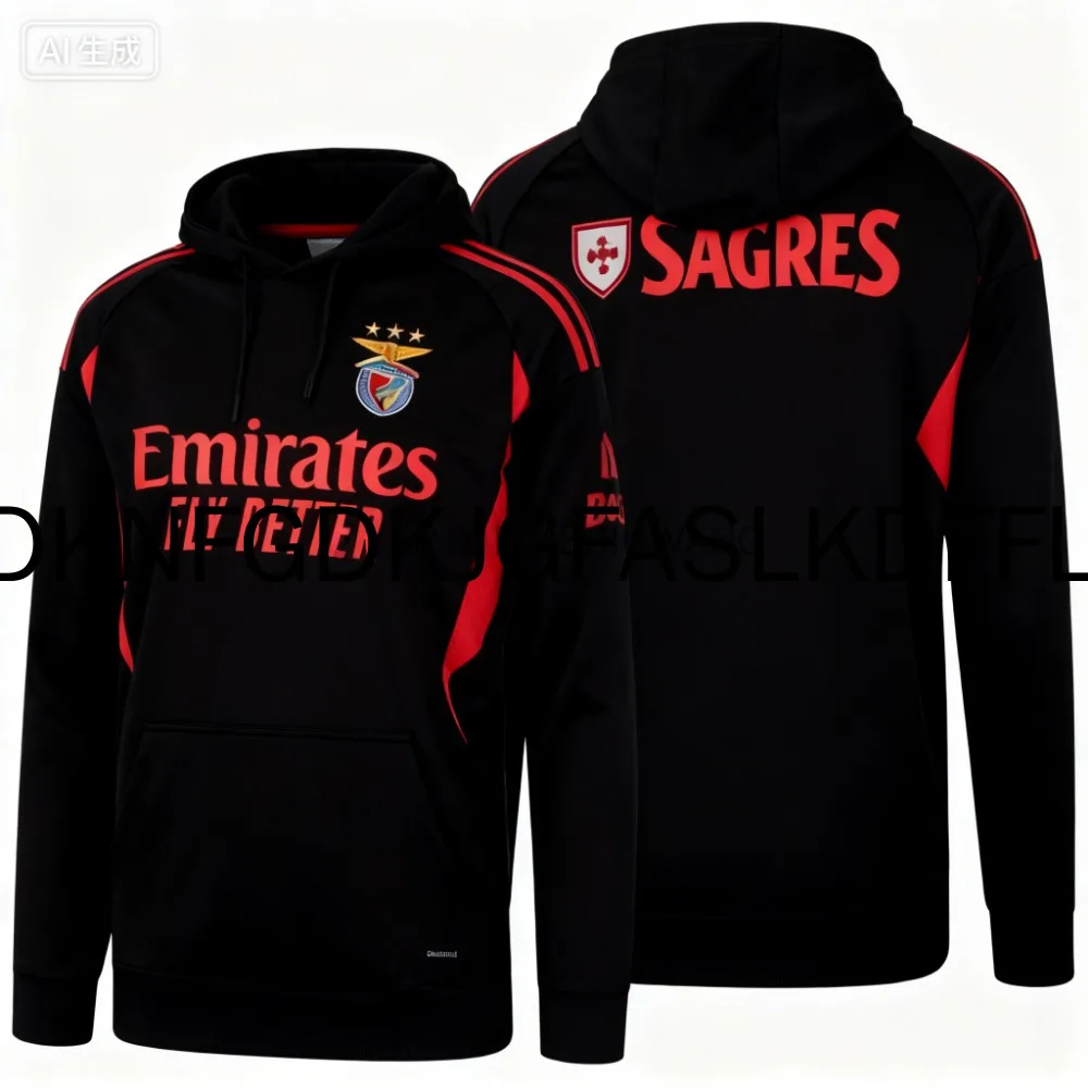 أحدث قميص منزلي للرجال من Benfica: 2025، سترة رياضية خارجية كبيرة الحجم بأكمام طويلة وغطاء للرأس،