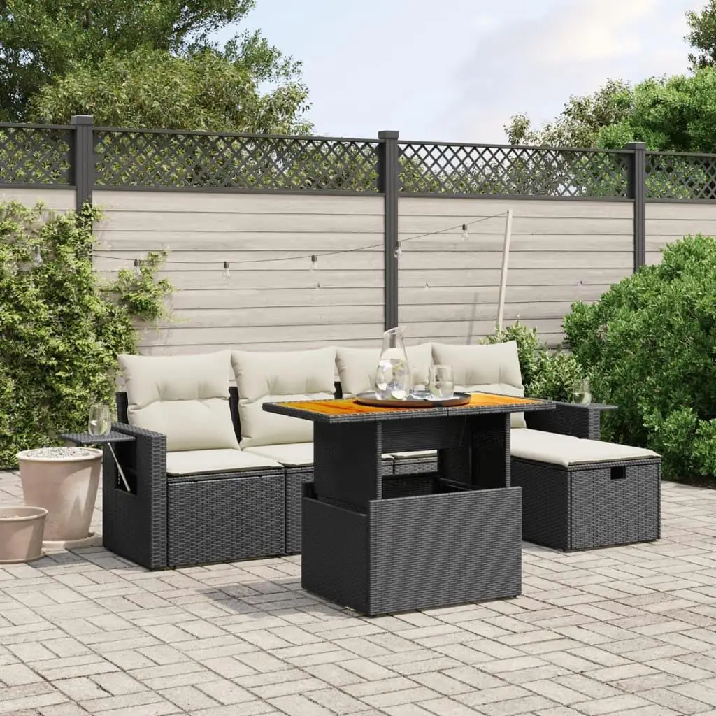 

Garden Sofa Set Black PE Rattan Large Adjustable Feet Outdoor Furniture Comfortable Seating for Patio Deck Balcony