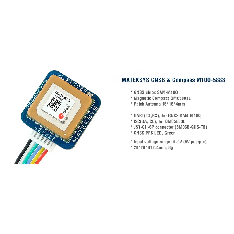 Imagem -04 - Matek Systems M10q 5883 Gps 72 Canais Sam-m10q & Qmc5883l Velocidade do ar Digital 49v com Módulo de Bússola para rc Fpv Racing Drone