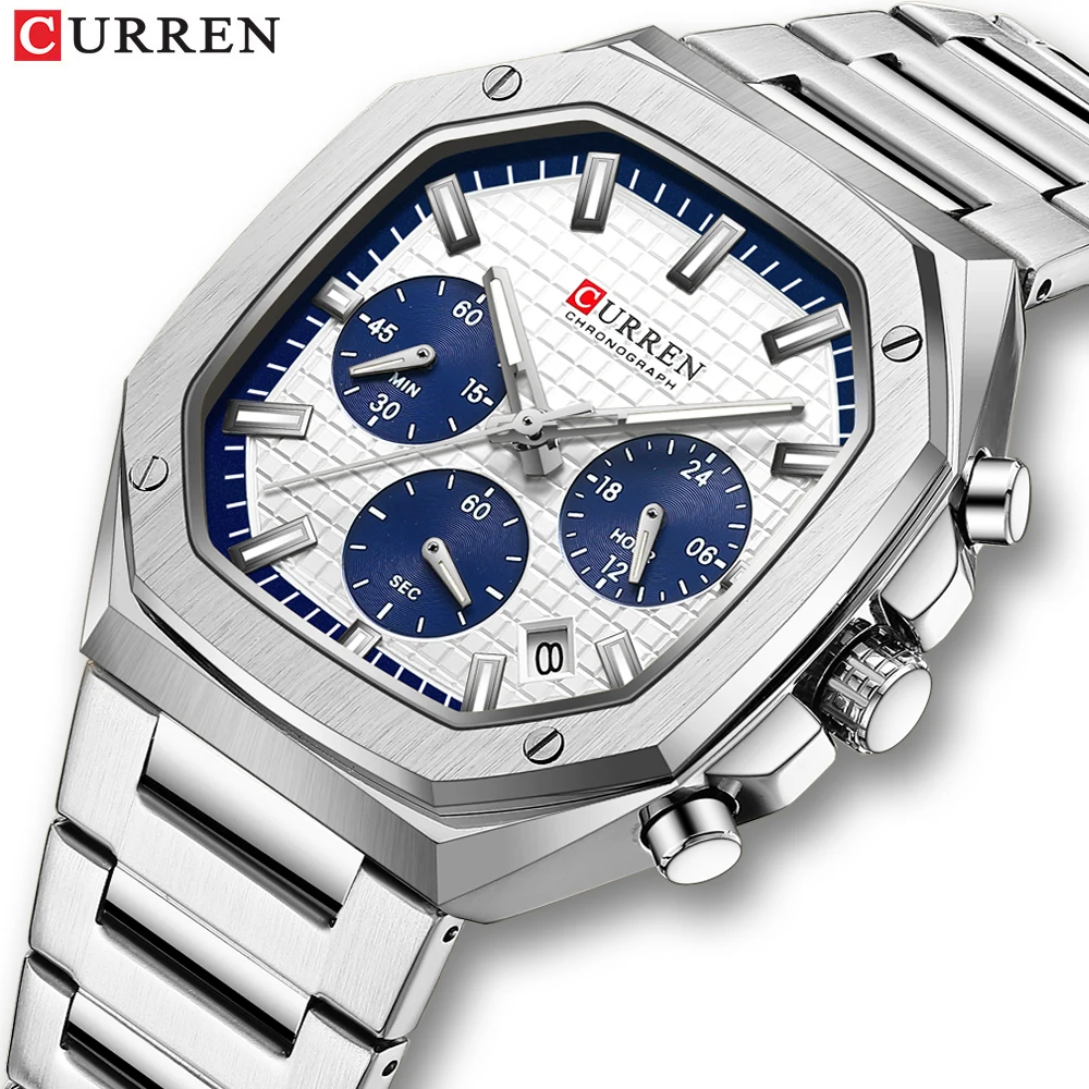 Curren 8459 Men Watch Business Stainless Steel Quartz Casual Luxury Wristwatch 6-Hand Chronograph Top Brand Relogio Masculino