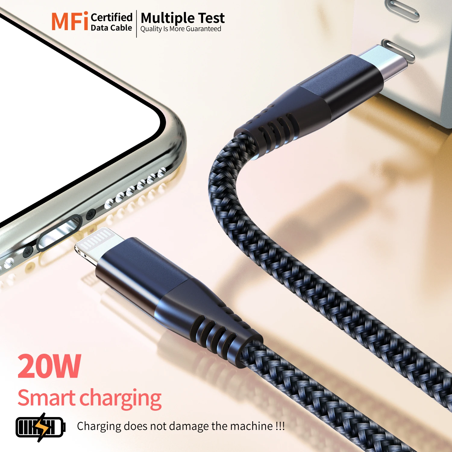 MFi-zertifiziertes Lightning-zu-USB-C-Kabel 3er-Pack 6FT, Nylon-geflochtenes Schnellladekabel für iPhone 14 13 12 Pro Max iPad AirPods – Detail 3