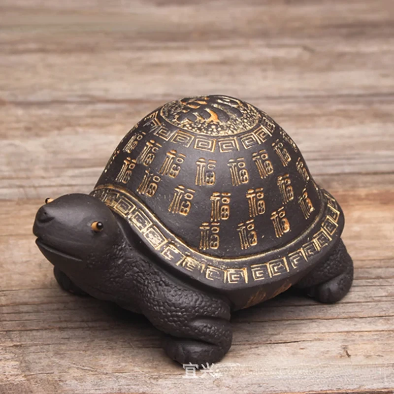 1PCS Yixing Original Mine Purple Black Mud Tea Pet Bionic Animal Turtle Ornament Living Room Office Desktop Crafts Gift