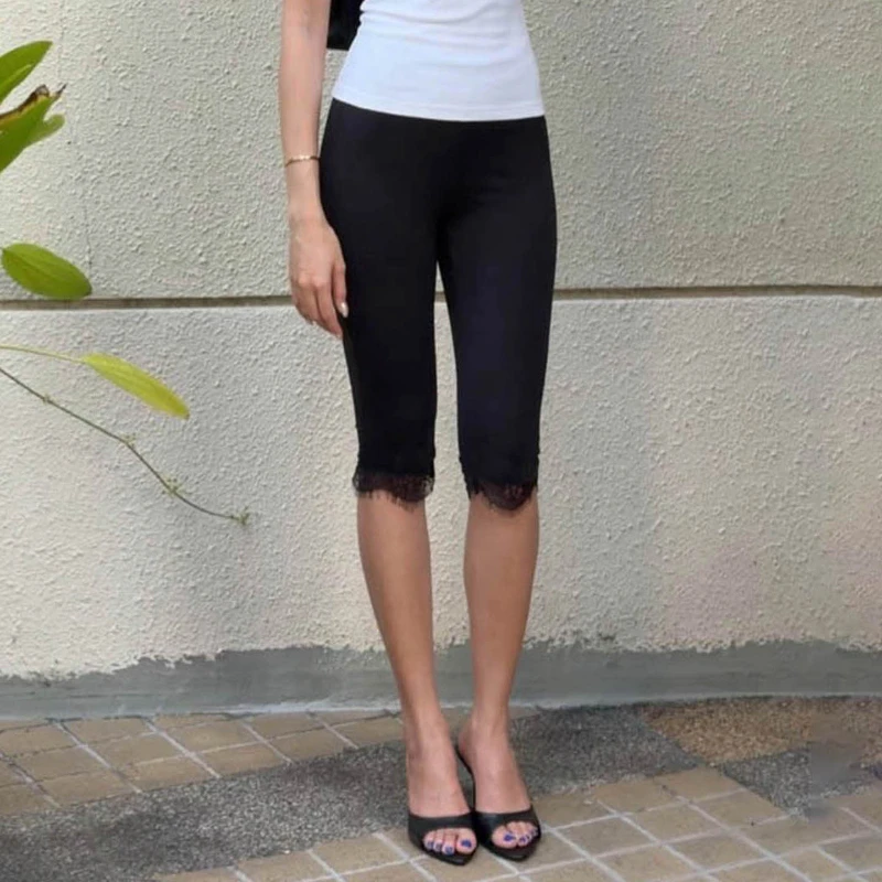 2026 Summer New Comfortable and Casual Lace Pants with Solid Color Elastic and Breathable Bottom Layer