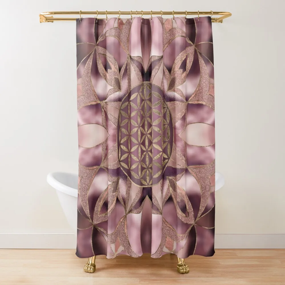 

Flower of Life Rose Gold Shower Curtain Transparent Bathroom Shower Cover Curtain