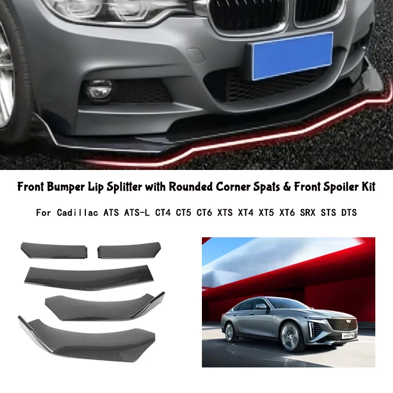 5-Segment Adjustable Front Bumper Lip Splitter Body Kit For Cadillac ATS ATS-L CT4 CT5 CT6 XTS XT4 XT5 XT6 SRX STS DTS