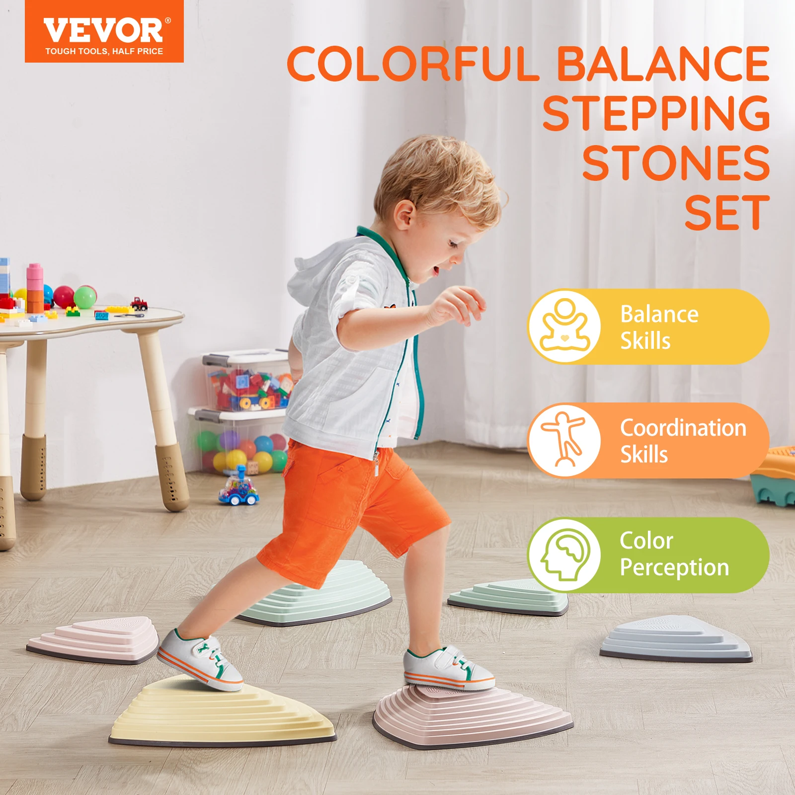 VEVOR 6PCS Children's Balance Stepping Stones Sensory Training Indoor & Outdoor Stacking Games for Kids Sports Toys Gifts