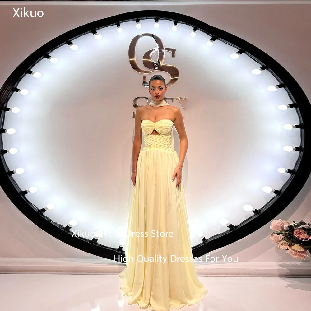 Xikuo カットアウトシフォンイブニングドレス バックレス スイートハート ベスティドス デ ガラ ロング Aライン ユニーク ブリン プロムドレス カスタマイズ