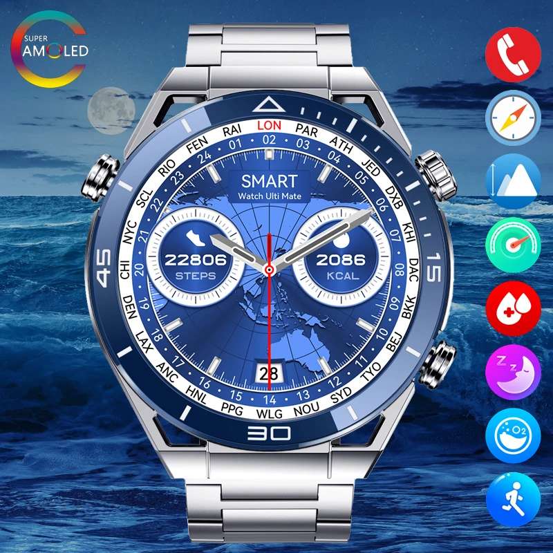 

NFC Smart Watch Men GPS Track 1.5inch HD AMOLED Screen Compass Heart Rate BT5.0 Call IP68 Waterproof SmartWatch For IOS Android