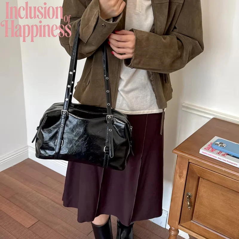 Luxury Shiny Leather Tote Bag New Fashion Retro Niche Casual Women Shoulder Bag Daily Work Commuting Pillow Bags