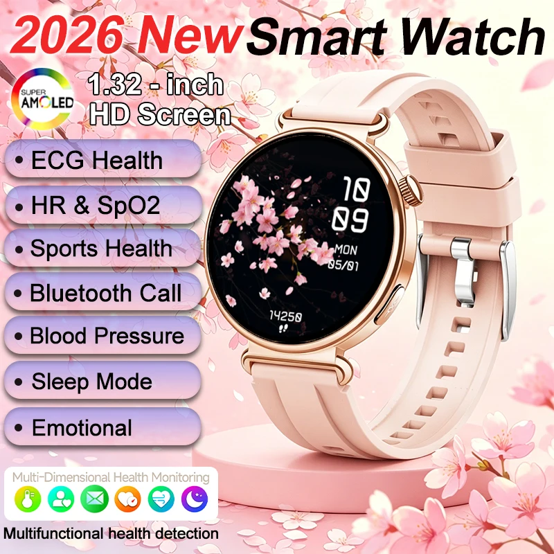 New Women's Smart Watch ECG Health Monitoring Blood Pressure Blood Oxygen Sports SOS Voice Assistant IP68 Waterproof Smart Watch