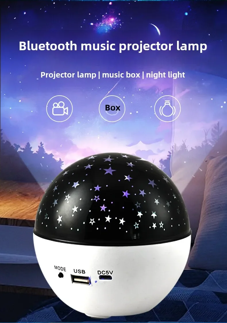 2025 New Starlit Sky Projection Lamp Bluetooth Speaker Voice Control Night Light LED Bedroom Gift Cartoon Small Table Lamp