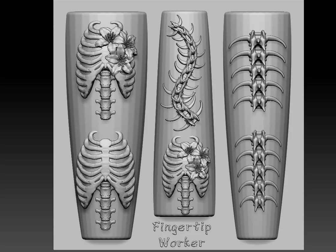 Dark style retro 3D spine bone rose skull hand sickle skull hand thorn lace baroque crow candlestick Silicone Nail Art Mold—Box - view 2