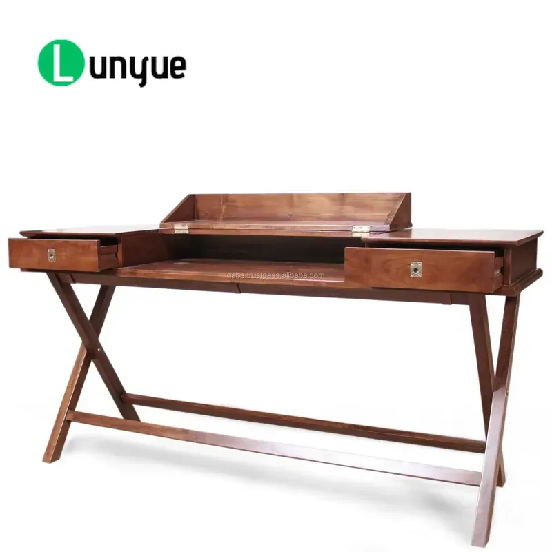 Traditional Solid Wood Commercial Desk with 2 Drawers and Storage Rack for Home Office Use Durable Furniture