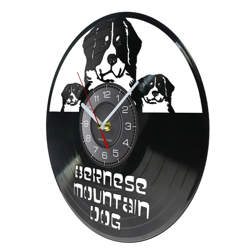 Berner Sennenhund Dog Vinyl Record Wall clock Greater Bernese Mountain Dog Wall Decoration Led Night Light Watch